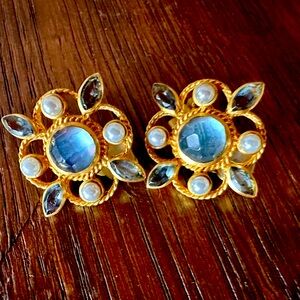 Julie Vos gemstone and pearl clip earrings